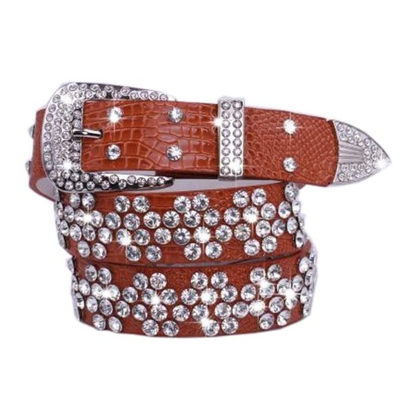 Handmade Rhinestone Studded Big Buckle Belt Accessory For Jeans Shorts, #04 - Picture 1 of 2